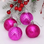 Новогодние шары 5 см (набор 4 шт) «Лесная тайна», фуксия
