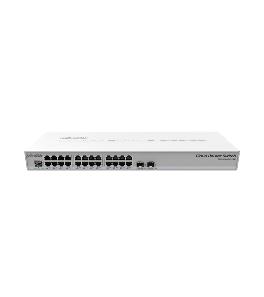 Коммутатор MikroTik Cloud Router Switch 326-24G-2S+RM with 800 MHz CPU, 512MB RAM, 24xGigabit LAN, 2xSFP+ cages, RouterOS L5 or SwitchOS (dual boot), 1U rackmount case, PSU