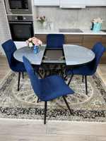 Круглый стеклянный раздвижной стол и стулья "ГУЧИ" синий