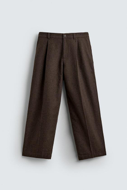 ZARA БРЮКИ С ЗАЩИПАМИ И ПУГОВИЦАМИ, КОРИЧНЕВЫЙ