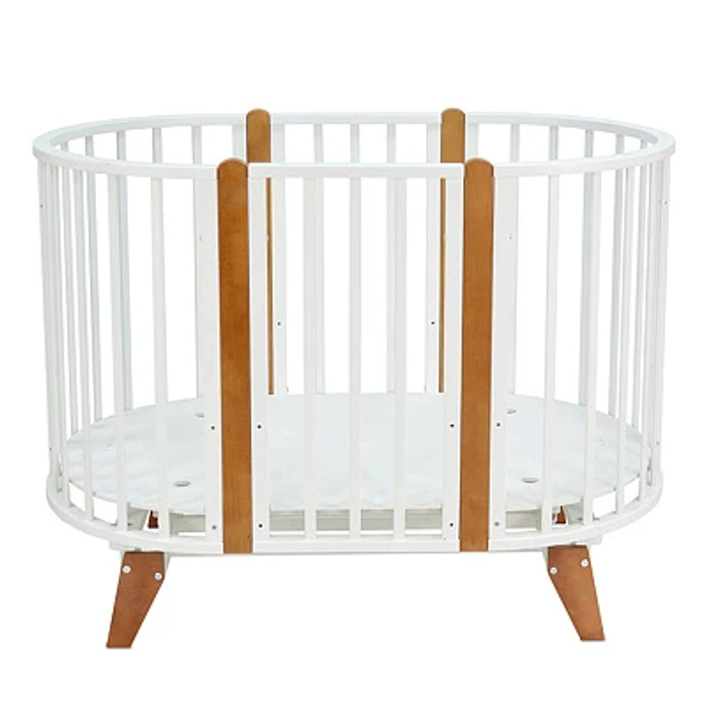 Кровать детская "София" NEW 6в1 круг-овал с универсальным маятником белый-натуральный