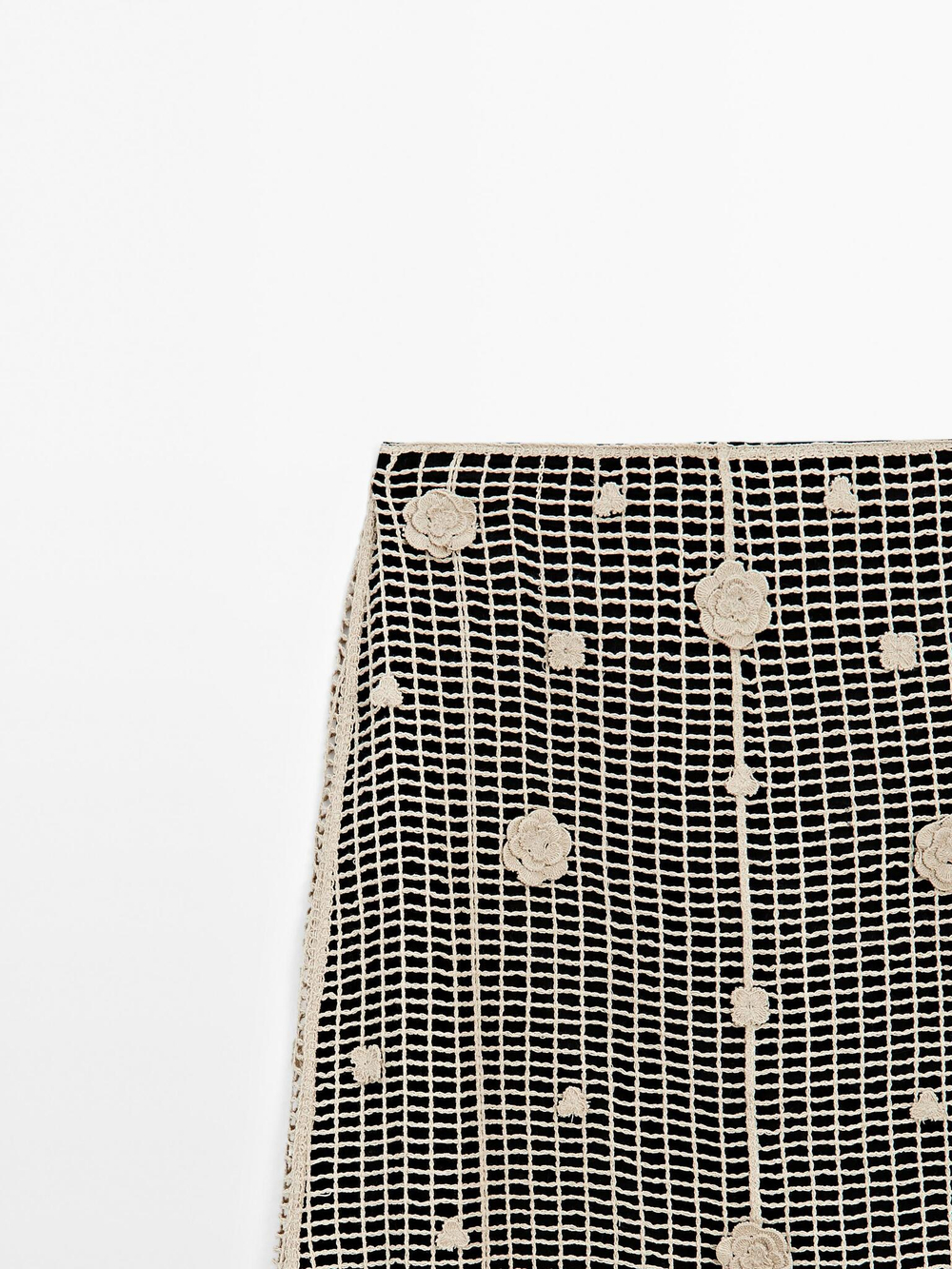 Massimo Dutti Юбка миди с цветочной вышивкой, кремовый