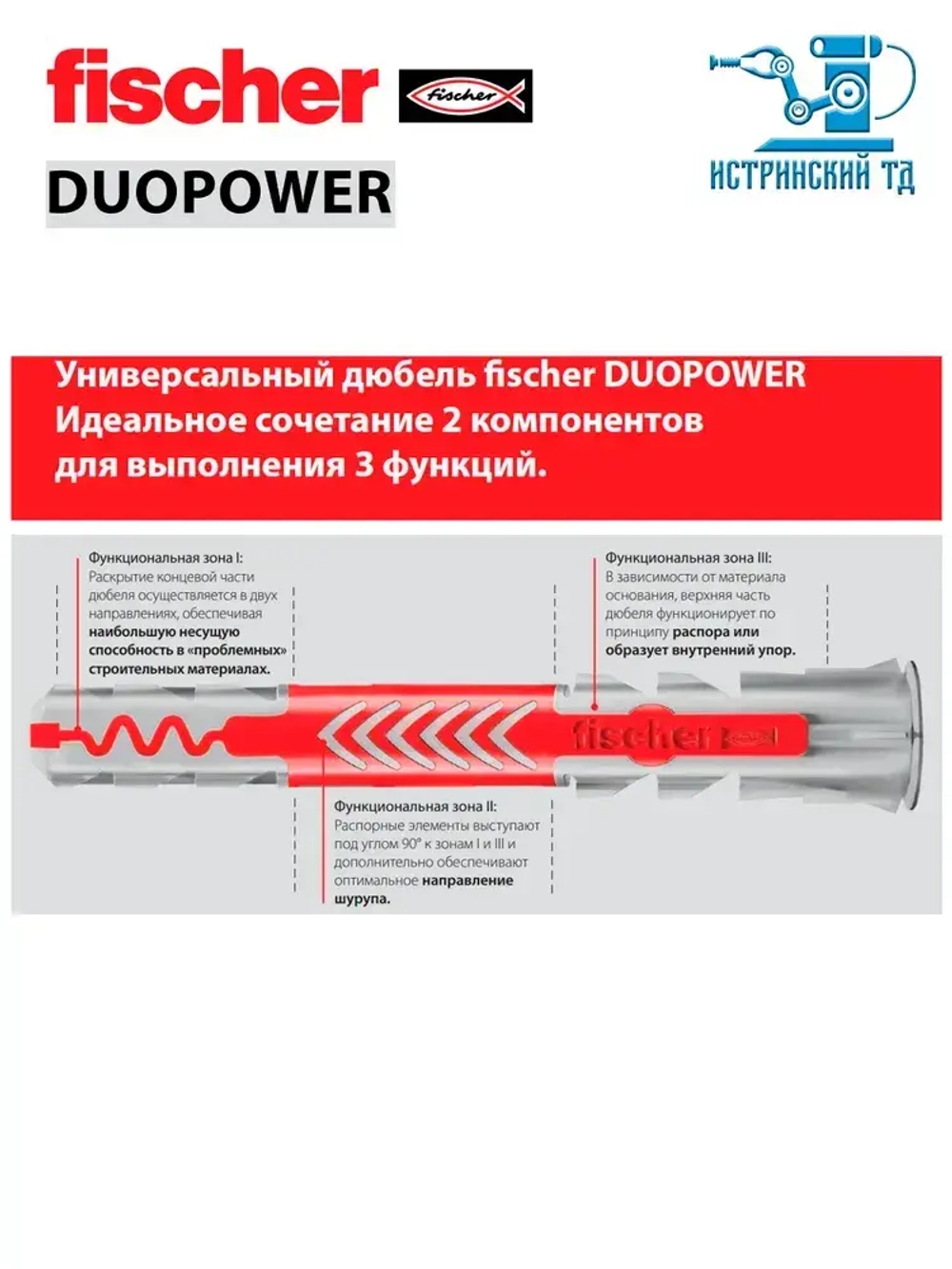 Дюбель универсальный Fischer DUOPOWER 8x65, 10 шт.