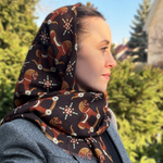 Шаль 120*120см, ЛОШАДКИ на коричневом