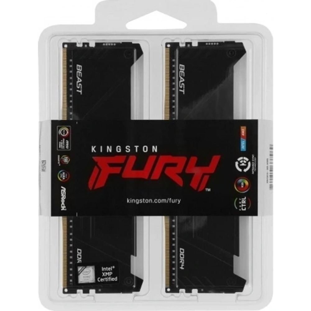Оперативная память Kingston FURY Beast Black RGB (Kit of 2), CL16 DDR 4 DIMM 32Gb PC25600, 3200Mhz (KF432C16BB12AK2/32)