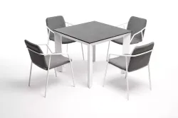 "Венето" обеденная группа на 4 персоны со стульями "Марокко", каркас белый, роуп серый