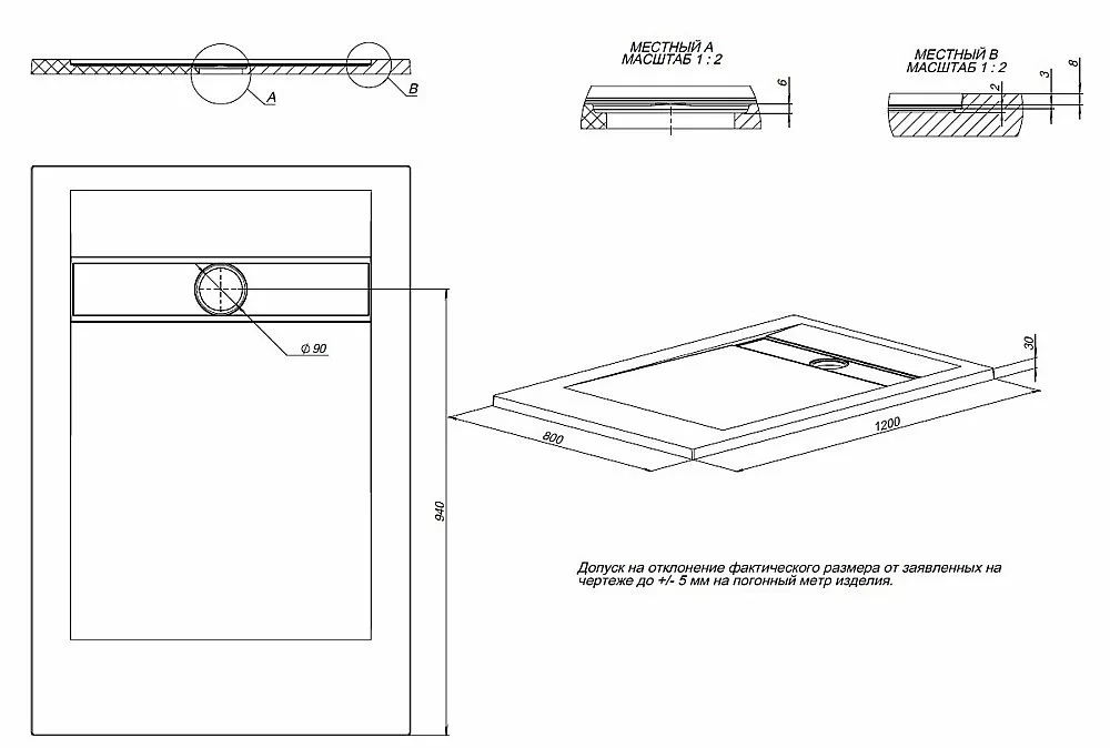 Душевой поддон Allen Brau Infinity 120x80 8.21002-AM антрацит