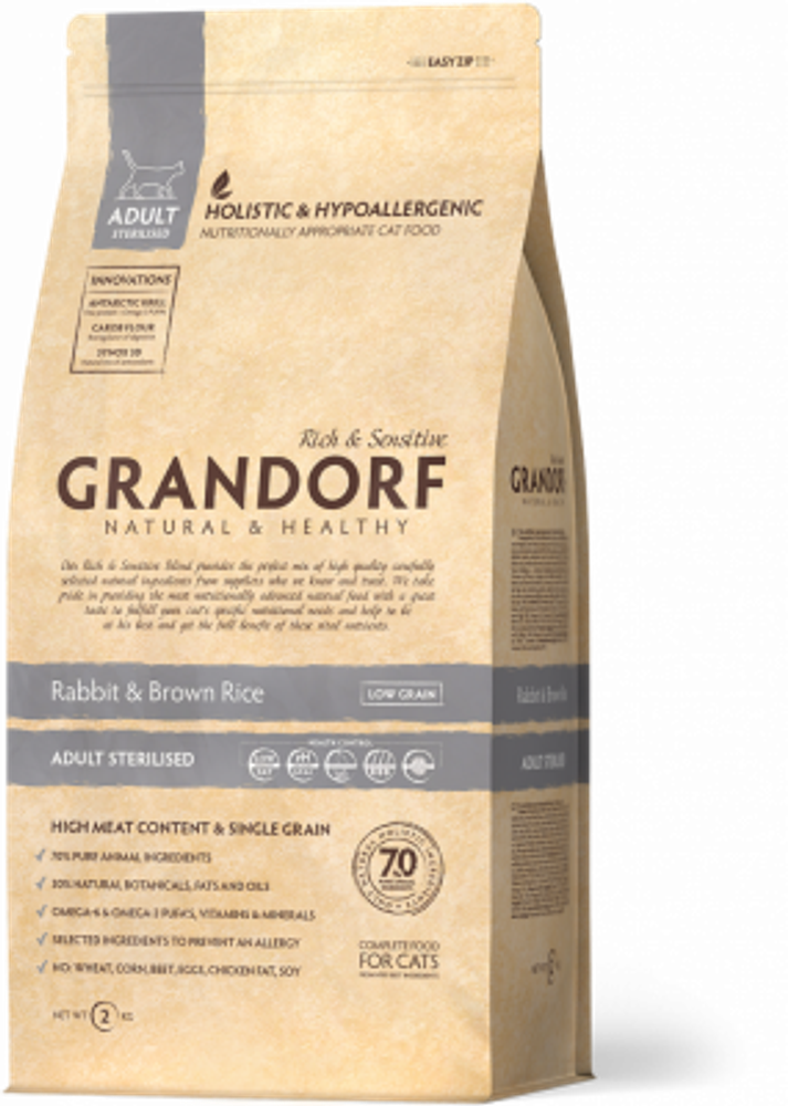 Grandorf 0,4кг Rabbit &amp; Turkey Sterilised Holistic для стерилизованных кошек, кролик с индейкой