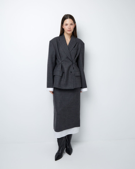 Жакет двубортный с дополнительными петлями из тонкой шерсти елочка серый