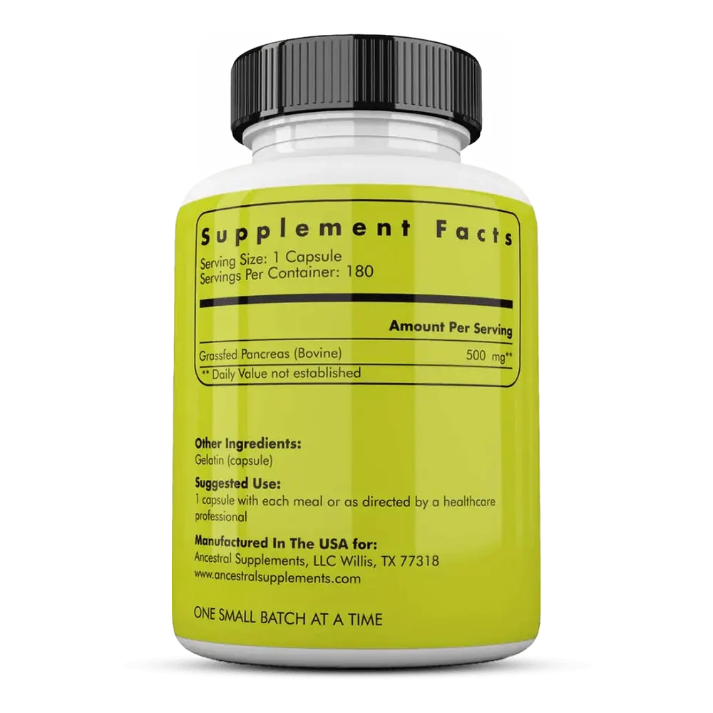 Ancestral Supplements - Grass fed Beef Pancreas 180 capsules 500mg