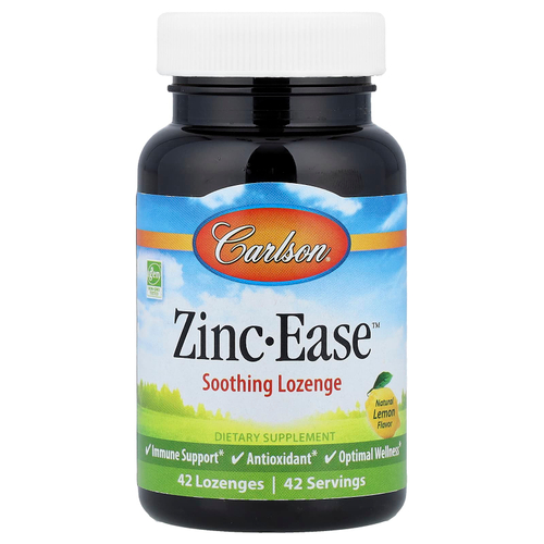 Carlson, Zinc-Ease™, успокаивающие пастилки, натуральный лимонный вкус, 42 пастилки
