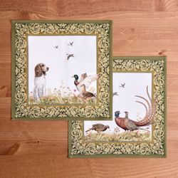 НАБОР САЛФЕТОК ИЗ 2-Х ШТ "ОХОТА" 40Х40СМ, ТВИЛ,100% ХЛОПОК, СОБАКА