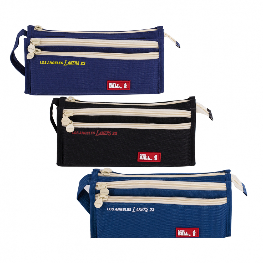 Пенал - косметичка Alingar, ткань, молния, 2 отделения, 2 боковых кармана, липучка, петля, 200 х 90 х 45 мм, "LA LAKERS 23", микс (син, черн, бирюз)