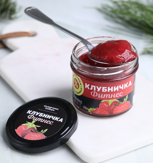 Джем КЛУБНИЧКА ФИТНЕС / 100 г / без сахара / банка / Солнечная Сибирь