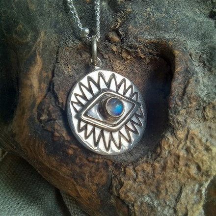 Подвеска ГЛАЗ с цепочкой, серебро/голубой топаз