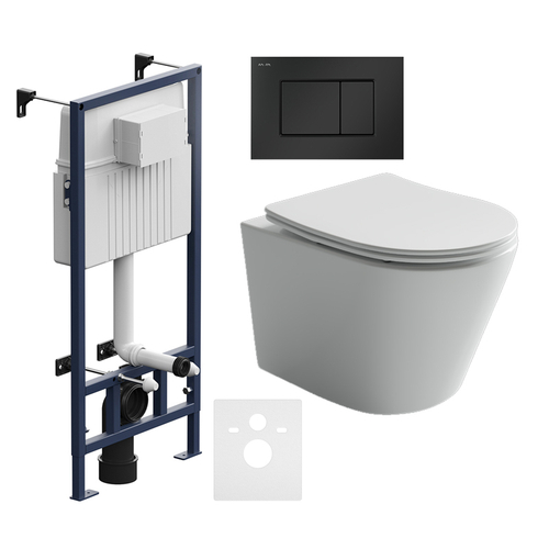 Комплект подвесной безободковый унитаз Ceramica Nova Balearica CN6000 белый с сиденьем микролифт + инсталляция Am.Pm ProC I012707.0238 с клавишей смыва ProC S, чёрная матовая