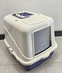 Закрытый, с откидной дверцей, туалет для кошек "Чистый котик", с фильтром 50х40х41см синий