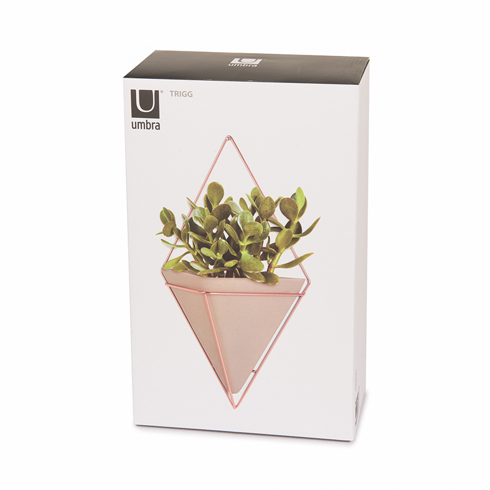 Кашпо для цветов настенное trigg, 22х39 см, бетон/медь