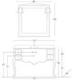 Комплект мебели LINOSA Тумба под раковину 121*58*80 см + Столешница 121*60*2 см с 3 отв. под смеситель, камень Aventino Tres + Смеситель на 3 отверстия с д/кл для раковины bronzato/ручки дерев + Зеркало в раме 98*100 см, орех