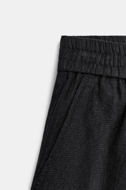ZARA БЕРМУДЫ ИЗ СМЕСОВОГО ЛЬНА С ЭЛАСТИЧНЫМ ПОЯСОМ, ЧЕРНЫЙ