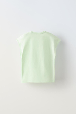 ZARA ФУТБОЛКА С ДЕКОРАТИВНЫМИ ДЕТАЛЯМИ, СВЕТЛО-ЗЕЛЕНЫЙ