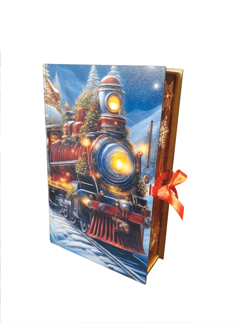 Деревянная Новогодняя упаковка,Книга Новогодний поезд