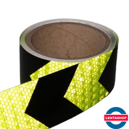 Чёрно-салатовая светоотражающая лента стрелка 5 см х 5 метров