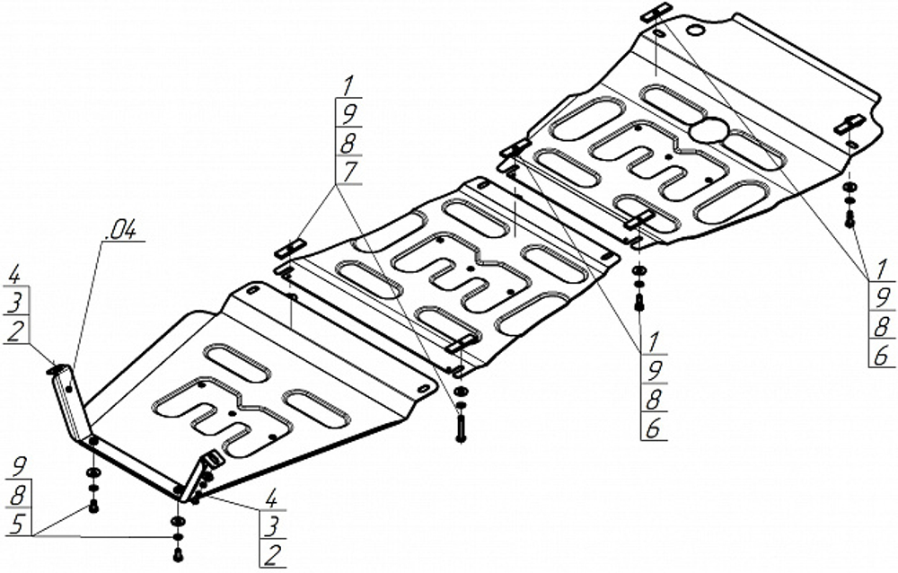 защита Радиатора, картера Двигателя, Переднего дифференциала, КПП, Разд. коробки. 2 мм, Сталь. для Suzuki Grand Vitara 2005-2008, Motodor.72403