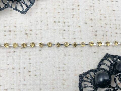 Цепь со стразами, ss 12, ш. 3 мм, золото в серебре