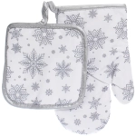 Прихватка в наборе с варежкой «Снежинка» цвет серебряный, 17,5*17,5 см и 27*17 см
