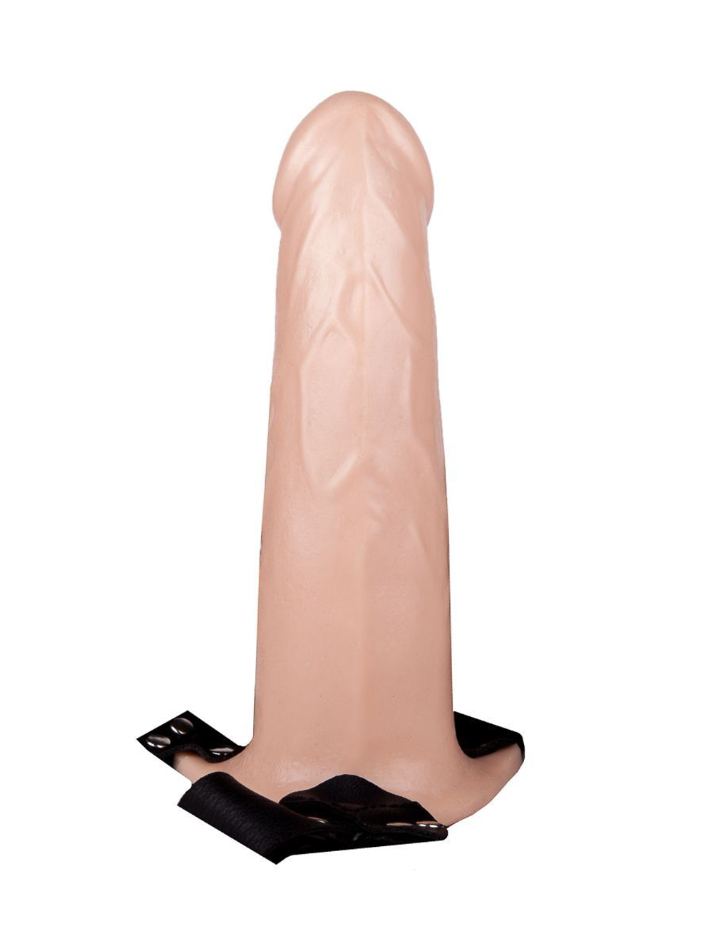 Пустотелый реалистичный фаллопротез на ремешках с заклепками - 17,5 см. (Цвет: телесный)