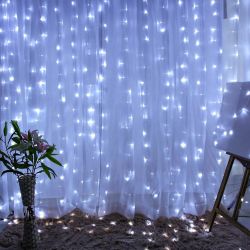 Светодиодная новогодняя гирлянда ЭРА ЕNIGW - 320W Занавес 8 режимов 3*2 м холодный белый 320 LED IP20