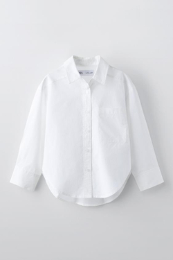 ZARA РУБАШКА ИЗ ПОПЛИНА, БЕЛЫЙ