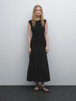 Massimo Dutti Трикотажный жилет облегающего кроя с пуговицами, черный