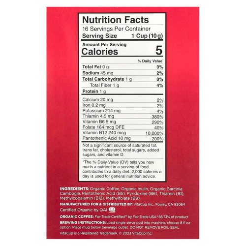 VitaCup, Slim Coffee, средней темной обжарки, 16 капсул по 10 г (0,35 унции)