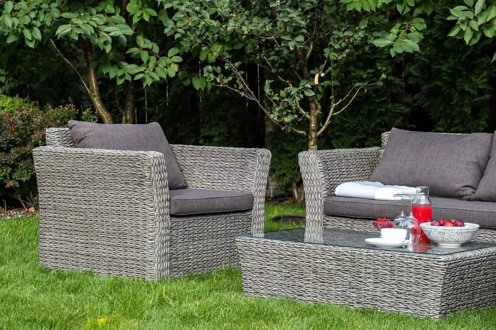 "Капучино сингл" лаунж-зона из искусственного ротанга (гиацинт), цвет серый