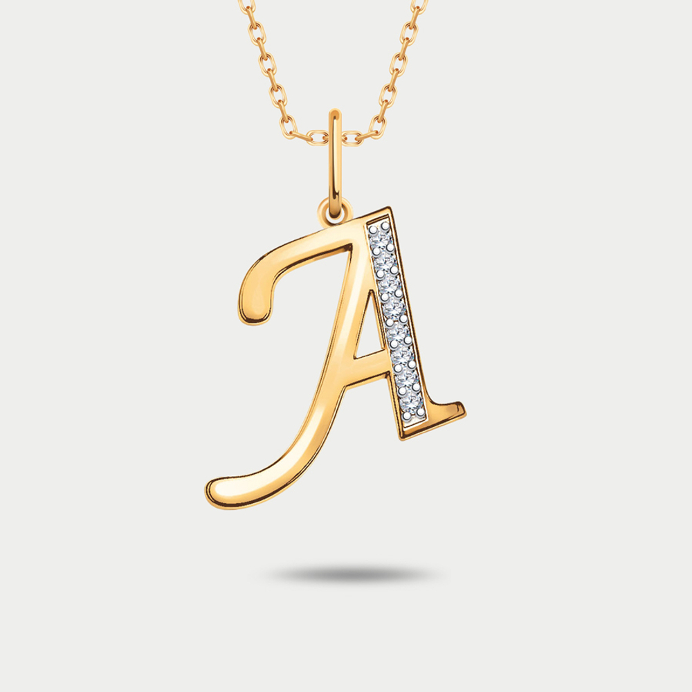 Подвеска-буква "А" женская из розового золота 585 пробы с фианитами (арт. 5723 "А")