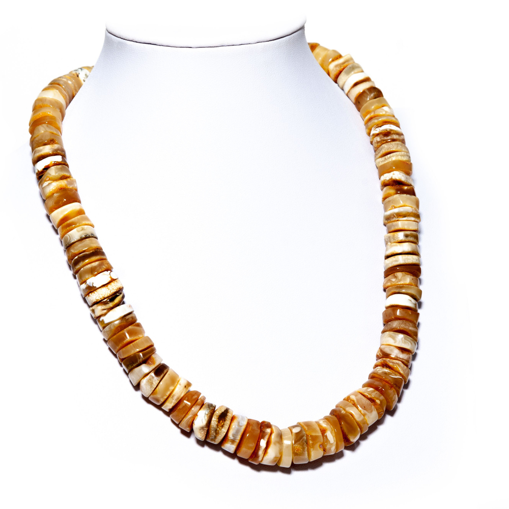 Бусы из цельного натурального янтаря "Пейзажные диски", длина 52 см