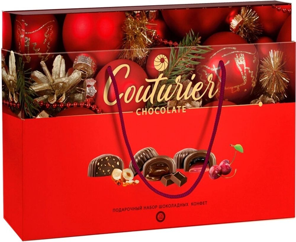 Набор шоколадных конфет НГ &quot;КРАСНАЯ&quot; (Крем-шоколад, Помадно-вишневая, Трюфель с дробленым фундуком) 320г