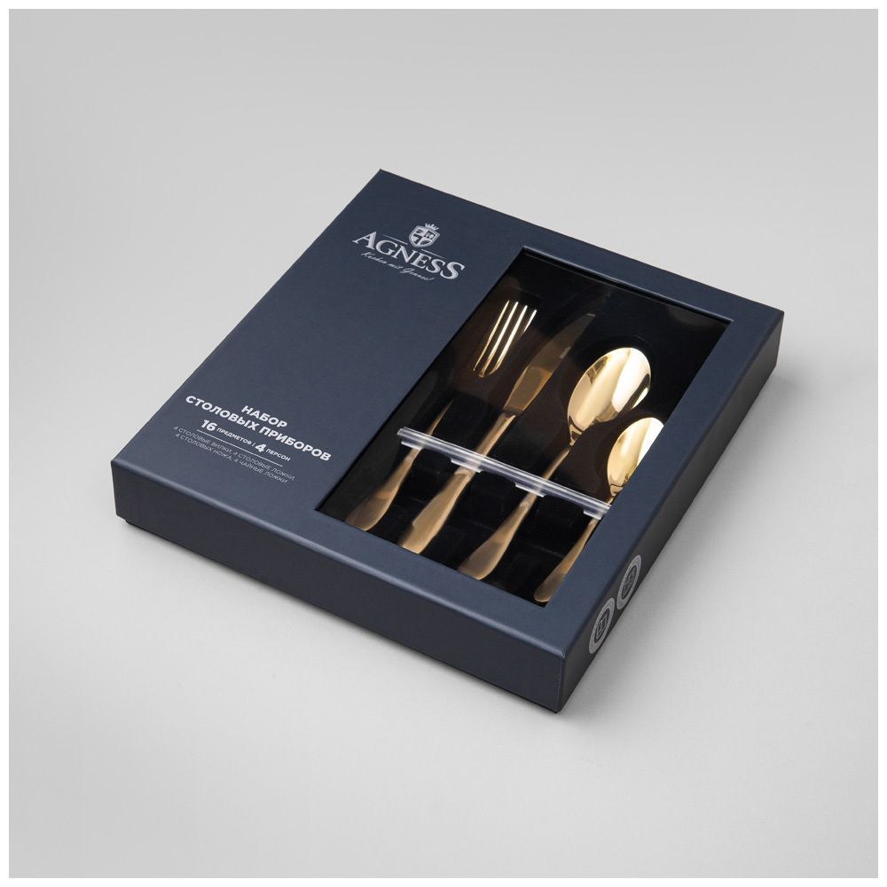 НАБОР СТОЛОВЫХ ПРИБОРОВ SENSO AGNESS 16 ПР., СТАЛЬ 18/10, ПВД ПОКРЫТИЕ, ЦВЕТ: ШАМПАНЬ