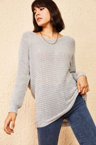 Qadın üçün uzun qollu, toxunma, boz köynək 10161046