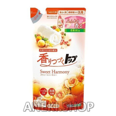 Средство для стирки белья жидкое с кондиционером с ароматом цветов и фруктов "Сладкая гармония" 720 г Lion Top Sweet Harmony (мягкая упаковка)