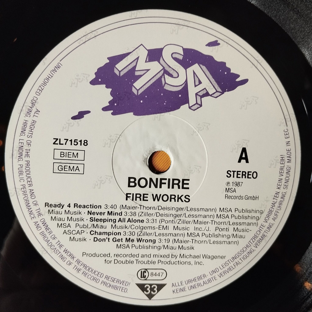 Винтажная виниловая пластинка LP Bonfire Fire Works (Germany 1988)