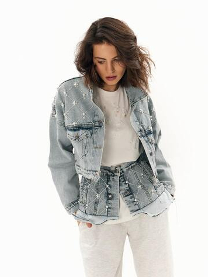 Жакет джинсовый crop PEARL, голубой