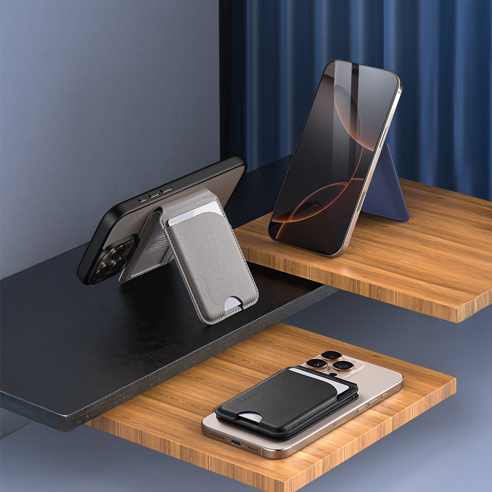 Магнитная подставка картхолдер синего цвета от Dux Ducis, серия Neva Series Magnetic Wallet Stand