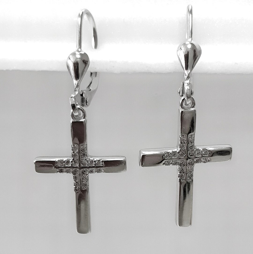 Серьги "Эстерелла" из серебра с фианитами и крестами