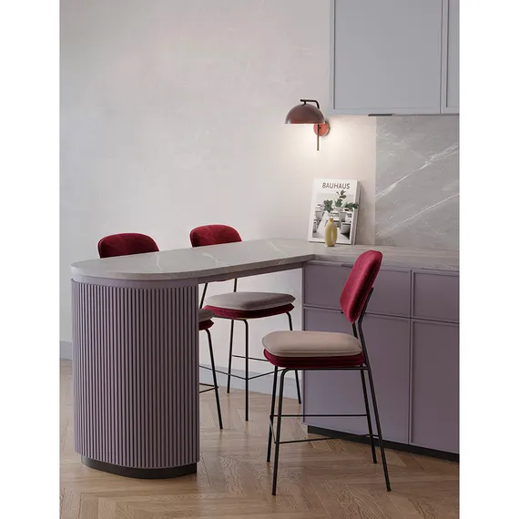 Стул полубарный с контрастным кантом pea, велюр, бордовый/бежевый