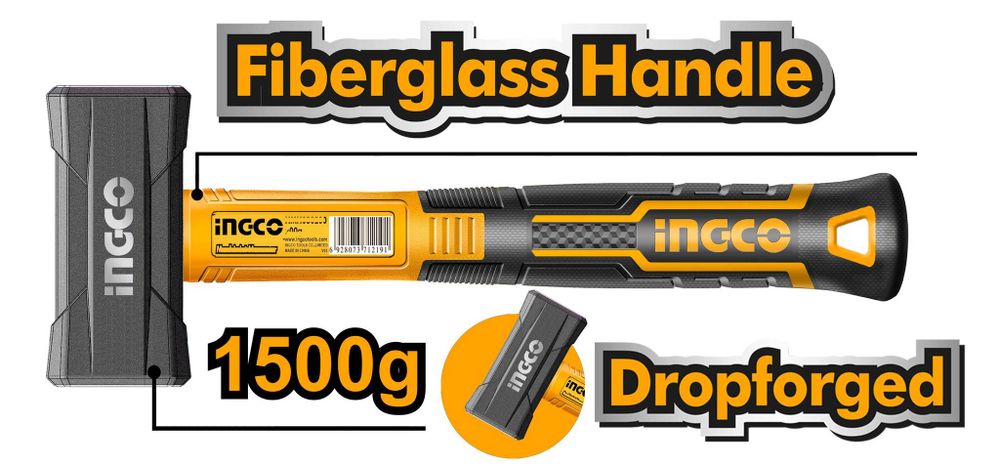 Кувалда с фибергласовой рукояткой 1,5кг. INGCO HSTH81803 INDUSTRIAL