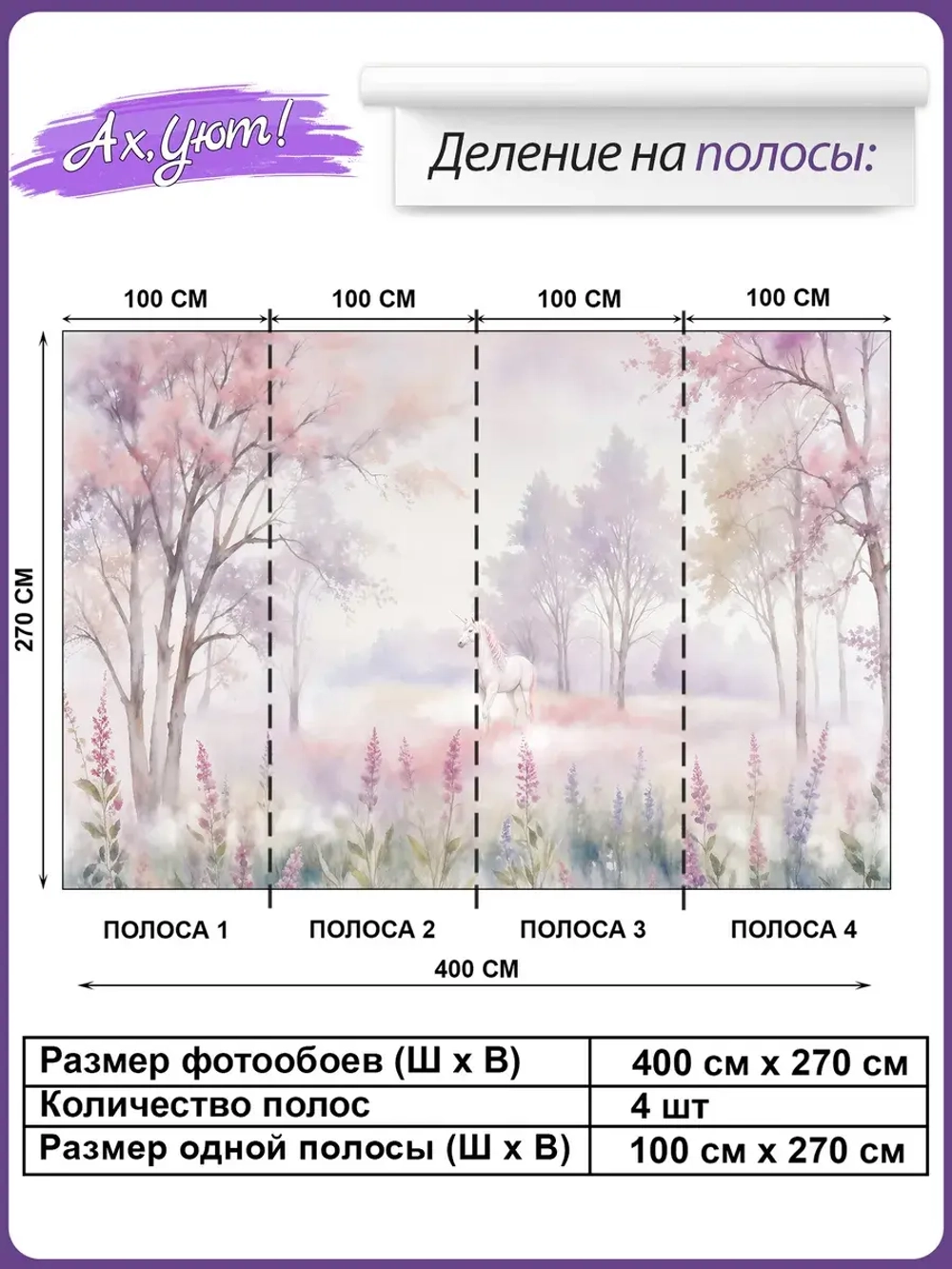 Детские фотообои розовый лес и единорог