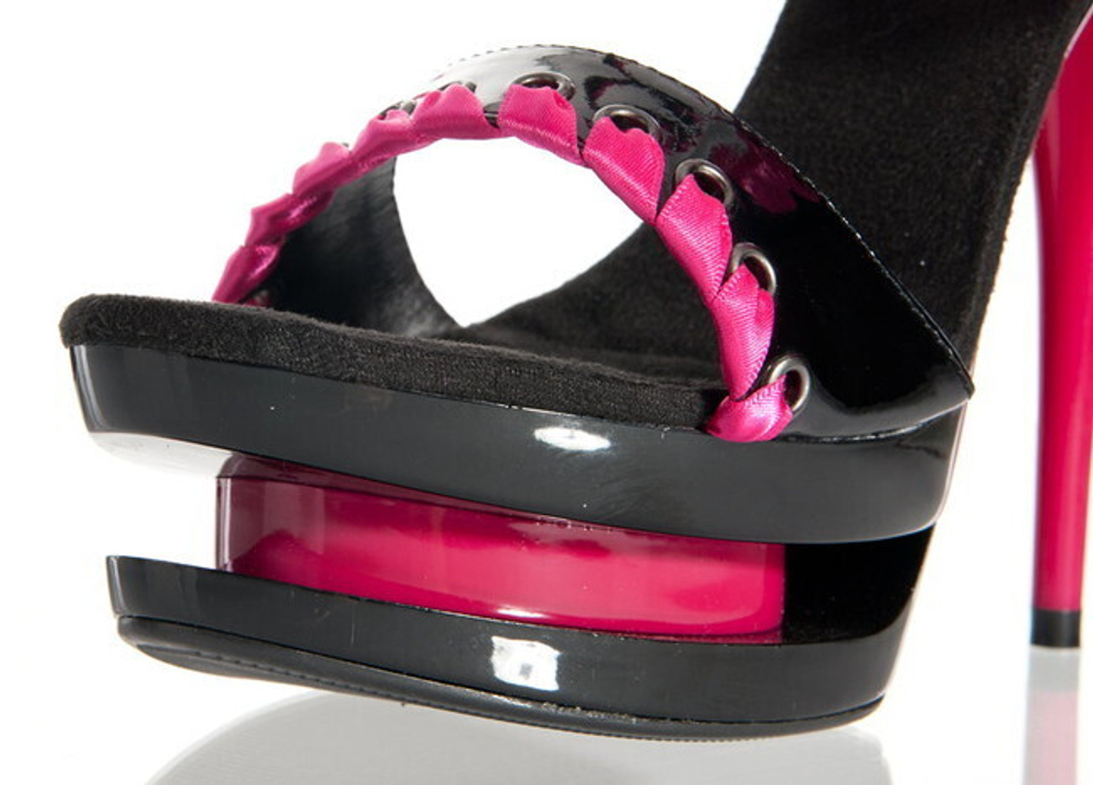 Туфли черные лакированные с розовой лентой 37 (Цвет: черный с розовым)